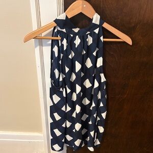 J. Crew Factory Navy and White Geometric Blouse